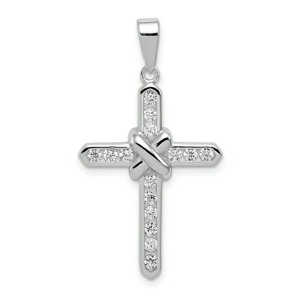 Cross Charm Necklace Cubic Zirconia 18 Length 925 Sterling Silver Rhodium-Plated Faith With CZ 